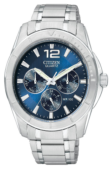 Quartz-MEN QUARTZ WR100 SS BRAC BLUE