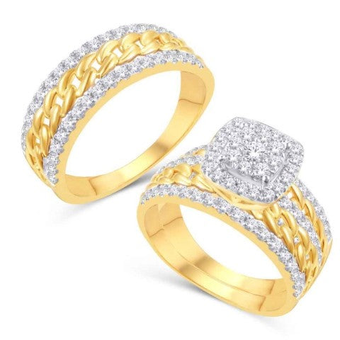 10KT Yellow Gold 1.45 Carat Cushion Trio Set-0425850-YG