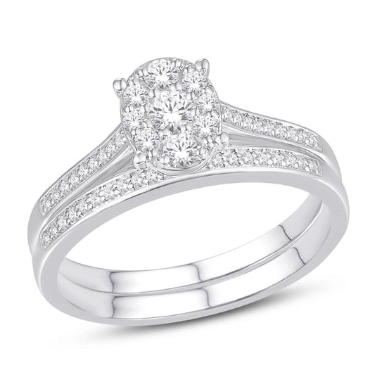 14K White Gold 0.34 Carat Oval Bridal Ring-0525555-WG