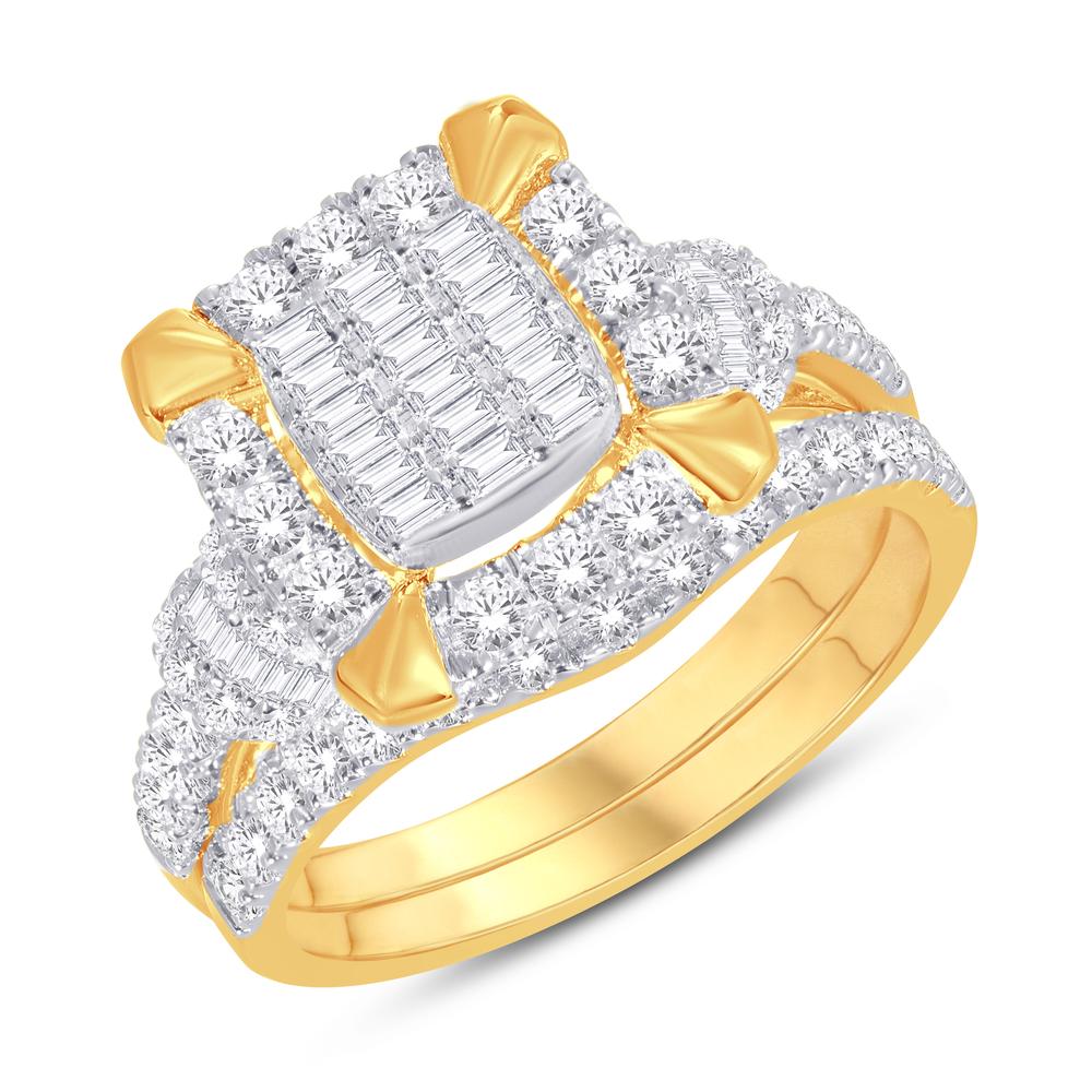 10KT Yellow Gold 0.98 Carat Square Bridal Ring-0525620-YG