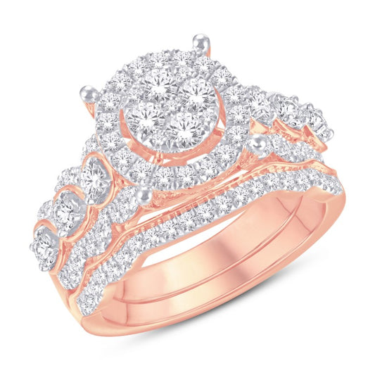 14K Rose Gold 1.00 Carat Round Halo Bridal Ring-0526165-RG