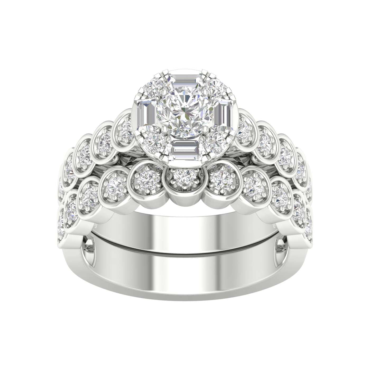 14K White Gold 1.00 Carat (0.33 CTR) Round Bridal Ring-0527924-WG