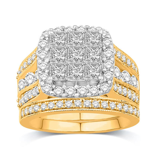 14K Yellow Gold 2.96 Carat (1.08 CTR) Cushion Bridal Ring-0532580-YG