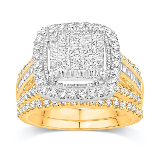 14K Yellow Gold 2.94 Carat (0.32 CTR) Cushion Halo Bridal Ring-0532581-YG