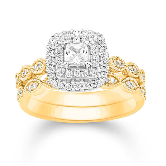 14K Yellow Gold 0.50 Carat (0.20 CTR) Cushion Bridal Ring-0532627-YG