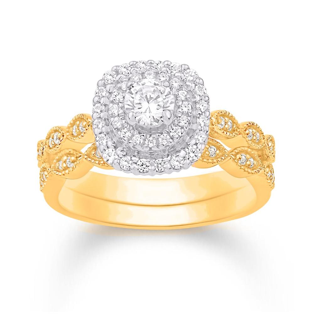 14K Yellow Gold 0.50 Carat (0.20 CTR) Cushion Bridal Ring-0532631-YG