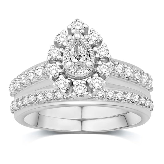 14K White Gold 1.00 Carat (0.20 CTR) Pear Bridal Ring-0532674-WG