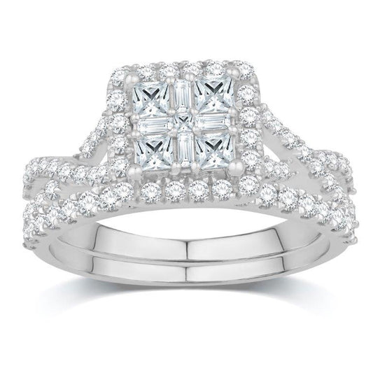 14K White Gold 1.00 Carat Square Bridal Ring-0532784-WG