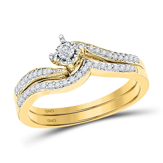 10KT YELLOW GOLD ROUND DIAMOND BRIDAL WEDDING RING BAND SET 1/5 CTTW