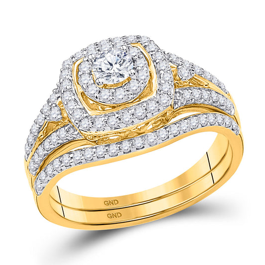 14KT YELLOW GOLD ROUND DIAMOND BRIDAL WEDDING RING BAND SET 3/4 CTTW