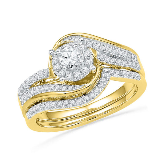 10KT YELLOW GOLD ROUND DIAMOND BRIDAL WEDDING RING BAND SET 1/2 CTTW