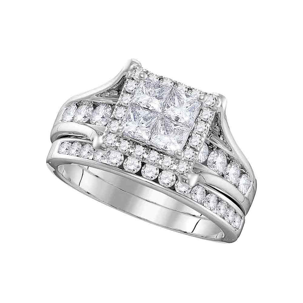 14KT WHITE GOLD PRINCESS DIAMOND BRIDAL WEDDING RING BAND SET 1-1/2 CTTW