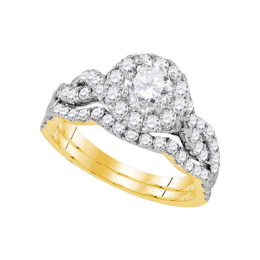 14KT YELLOW GOLD ROUND DIAMOND BRIDAL WEDDING RING BAND SET 1-3/4 CTTW