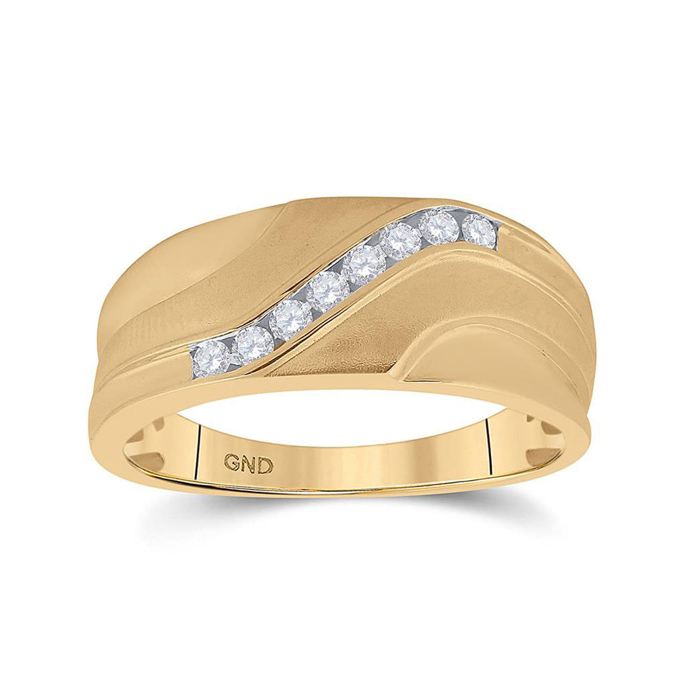 10KT YELLOW GOLD MENS ROUND DIAMOND WEDDING BAND RING 1/4 CTTW