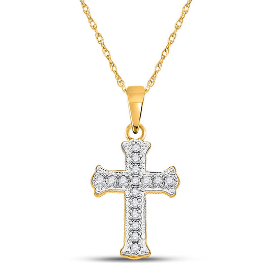 10KT YELLOW GOLD WOMENS ROUND DIAMOND CROSS PENDANT 1/12 CTTW