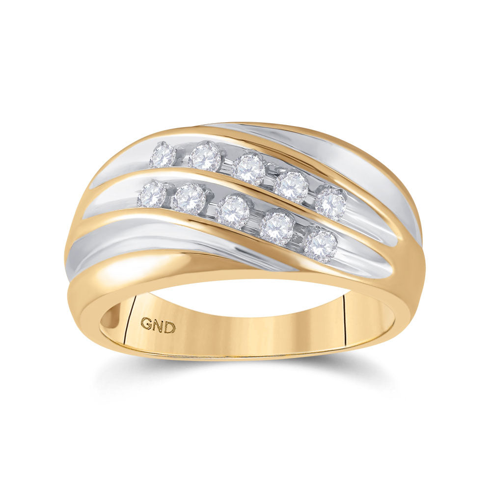 10KT YELLOW GOLD MENS ROUND DIAMOND WEDDING BAND RING 1/2 CTTW