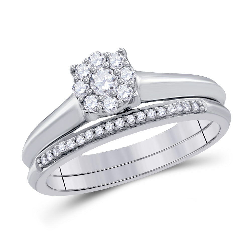 10KT WHITE GOLD ROUND DIAMOND BRIDAL WEDDING RING BAND SET 1/4 CTTW