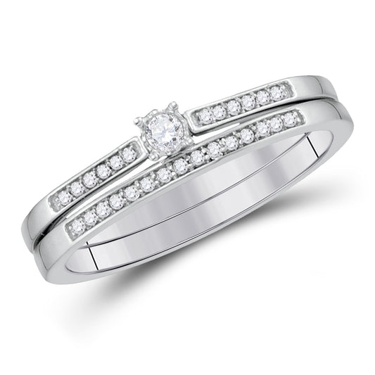 10KT WHITE GOLD ROUND DIAMOND BRIDAL WEDDING RING BAND SET 1/8 CTTW