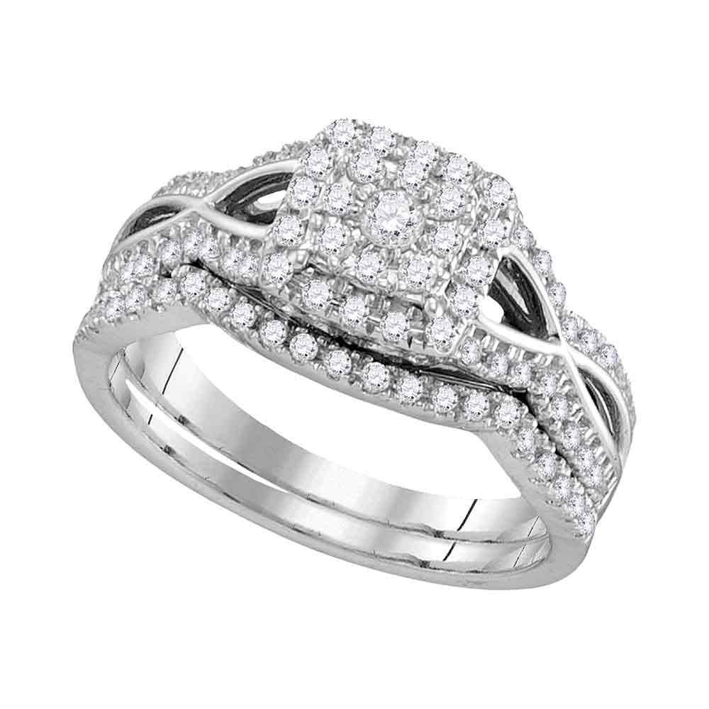 14KT WHITE GOLD ROUND DIAMOND BRIDAL WEDDING RING BAND SET 1/2 CTTW