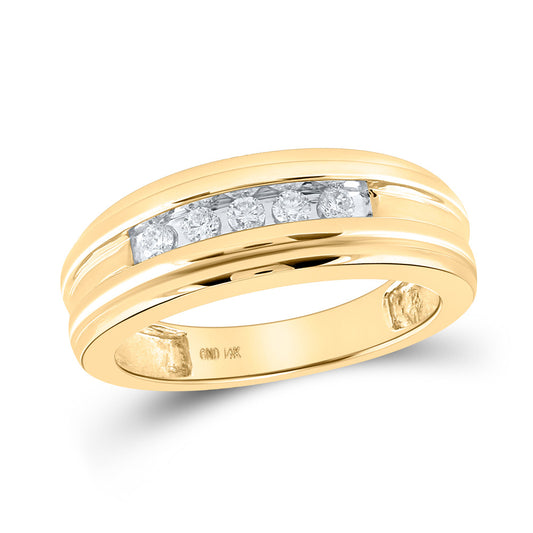 14KT YELLOW GOLD MENS ROUND DIAMOND WEDDING SINGLE ROW BAND RING 1/4 CTTW