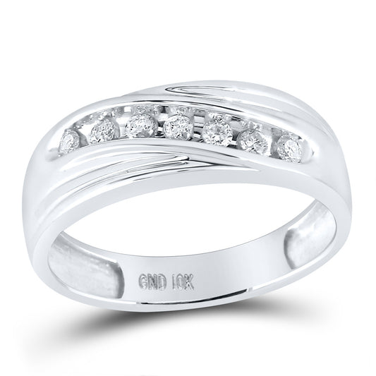 10KT WHITE GOLD MENS ROUND DIAMOND WEDDING SINGLE ROW BAND RING 1/4 CTTW