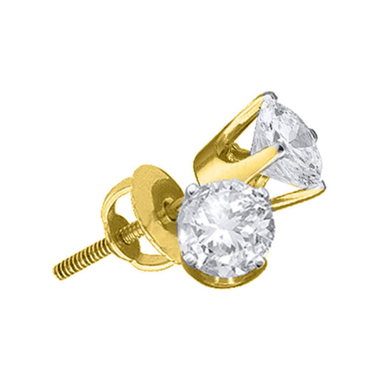 14KT YELLOW GOLD WOMENS ROUND DIAMOND SOLITAIRE EARRINGS 1 CTTW