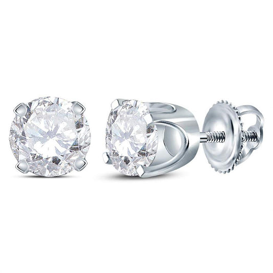 14KT WHITE GOLD WOMENS ROUND DIAMOND SOLITAIRE EARRINGS 1/2 CTTW