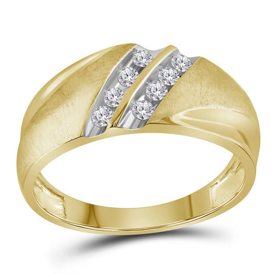 10KT YELLOW GOLD MENS ROUND DIAMOND WEDDING DOUBLE ROW BAND RING 1/4 CTTW