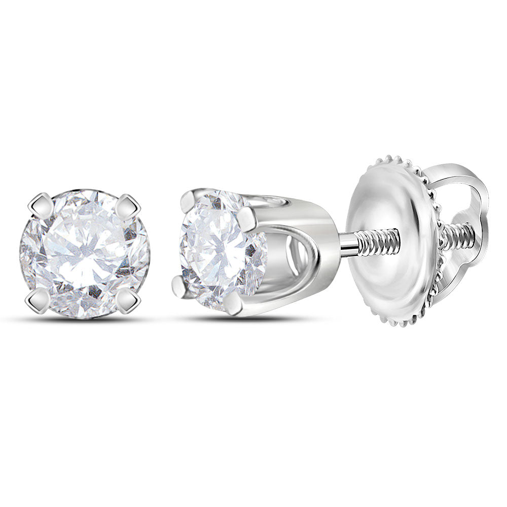 14KT WHITE GOLD WOMENS ROUND DIAMOND SOLITAIRE EARRINGS 1/4 CTTW