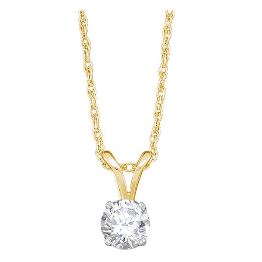 14KT YELLOW GOLD WOMENS ROUND DIAMOND SOLITAIRE PENDANT 1/5 CTTW