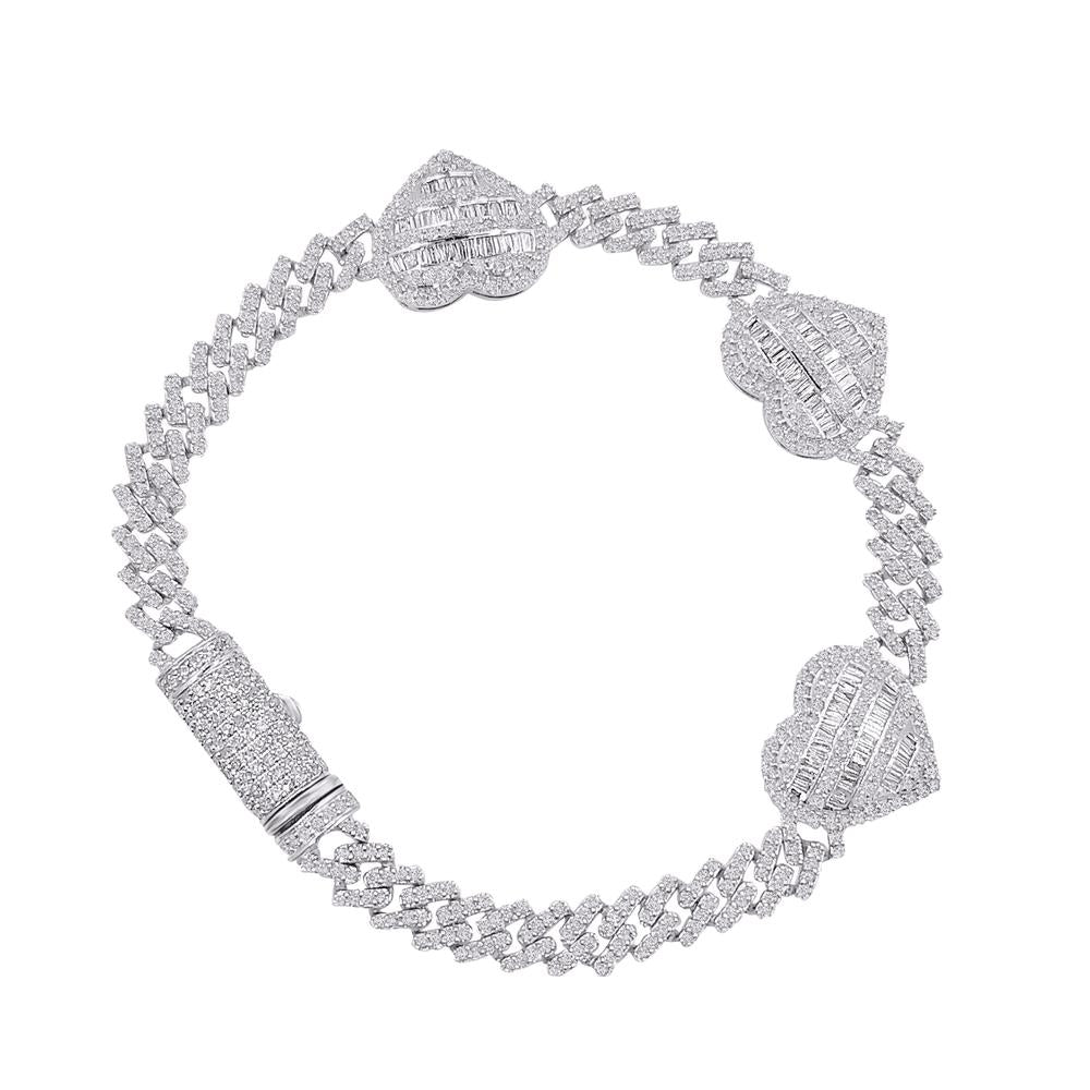 10KT White Gold 3.73 Carat Heart Cuban Link Ladies Bracelet-1230010-WG