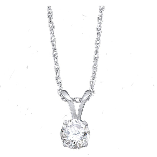 14KT WHITE GOLD WOMENS ROUND DIAMOND SOLITAIRE PENDANT 1/2 CTTW