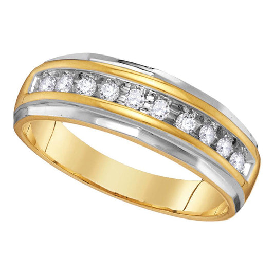 14KT YELLOW GOLD MENS ROUND DIAMOND WEDDING BAND RING 1/4 CTTW