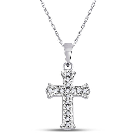 10KT WHITE GOLD WOMENS ROUND DIAMOND CROSS PENDANT 1/12 CTTW