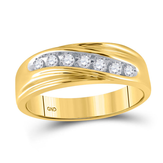 14KT YELLOW GOLD MENS ROUND DIAMOND WEDDING BAND RING 1/4 CTTW