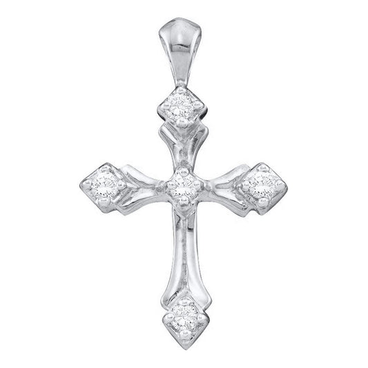 10KT WHITE GOLD WOMENS ROUND DIAMOND CROSS PENDANT 1/10 CTTW