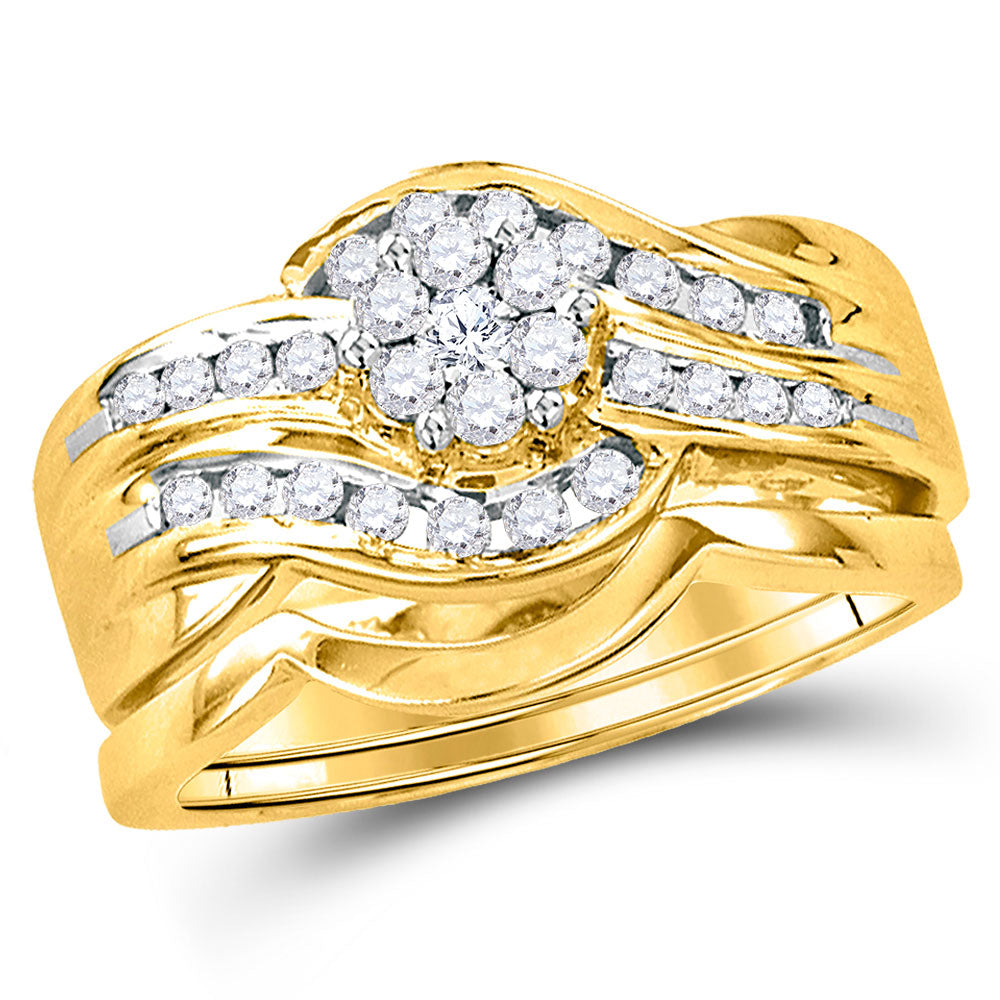 14KT YELLOW GOLD ROUND DIAMOND BRIDAL WEDDING RING BAND SET 1/2 CTTW