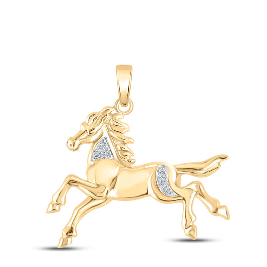 10KT YELLOW GOLD WOMENS ROUND DIAMOND HORSE PONY ANIMAL PENDANT 1/20 CTTW