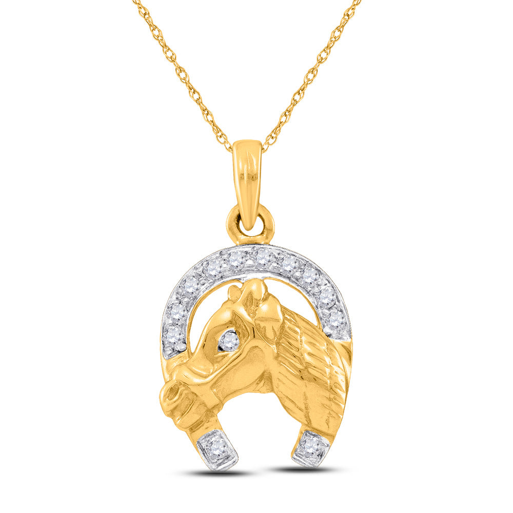 10KT TWO-TONE GOLD WOMENS ROUND DIAMOND LUCKY HORSESHOE CHARM PENDANT 1/10 CTTW