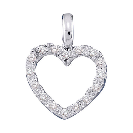 10KT WHITE GOLD WOMENS ROUND DIAMOND HEART PENDANT 1/10 CTTW