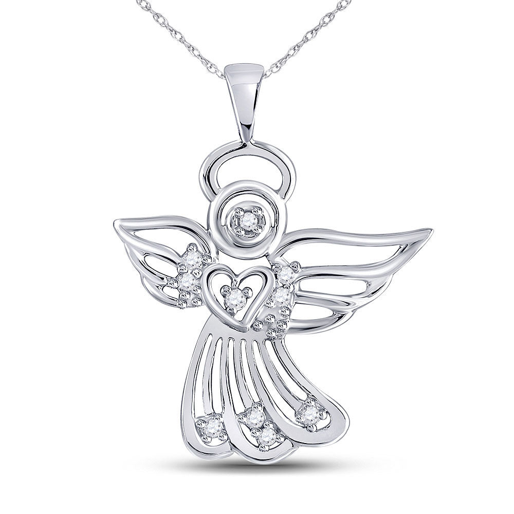 10KT WHITE GOLD WOMENS ROUND DIAMOND GUARDIAN ANGEL PENDANT 1/10 CTTW