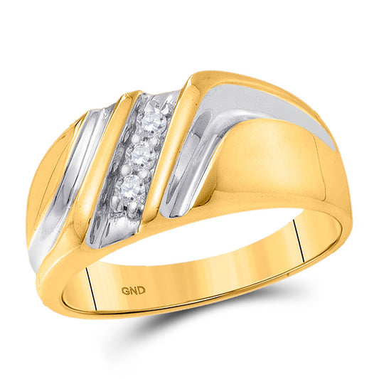 10KT YELLOW GOLD MENS ROUND DIAMOND WEDDING SINGLE ROW BAND RING 1/10 CTTW