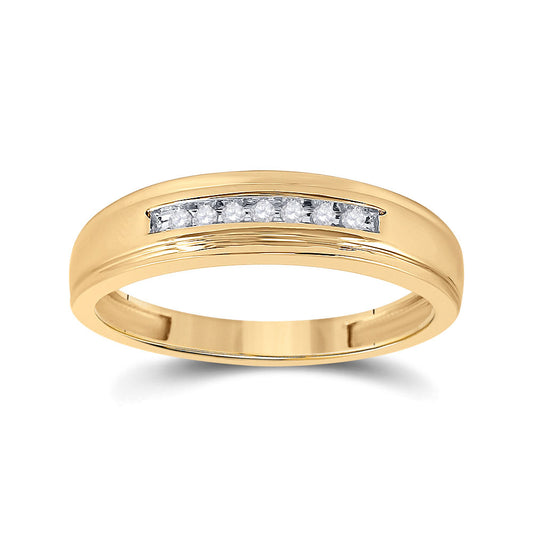 10KT YELLOW GOLD MENS ROUND DIAMOND WEDDING BAND RING 1/12 CTTW