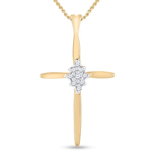 10KT YELLOW GOLD WOMENS ROUND DIAMOND CROSS PENDANT 1/12 CTTW