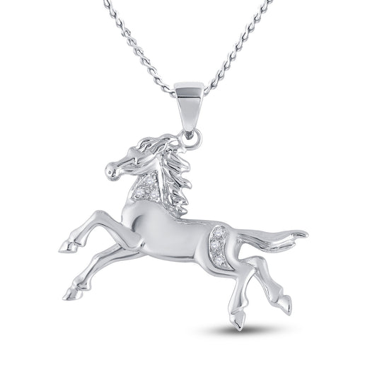 10KT WHITE GOLD WOMENS ROUND DIAMOND HORSE PONY ANIMAL PENDANT 1/20 CTTW