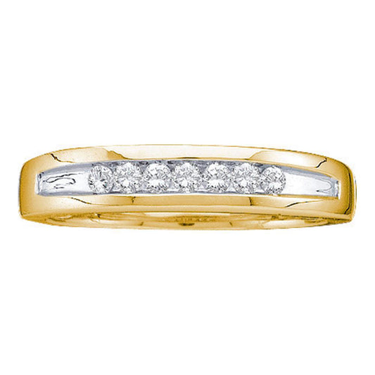 14KT YELLOW GOLD MENS ROUND CHANNEL-SET DIAMOND TWO-TONE SINGLE ROW WEDDING BAND 1/4 CTTW