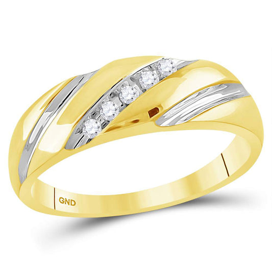 10KT YELLOW GOLD MENS ROUND DIAMOND WEDDING BAND RING 1/10 CTTW