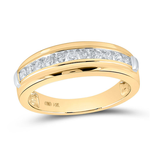 14KT YELLOW GOLD MENS ROUND DIAMOND WEDDING BAND RING 1/2 CTTW