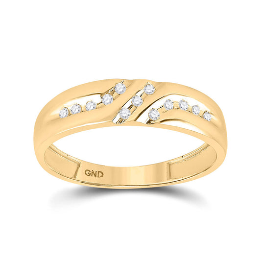 10KT YELLOW GOLD MENS ROUND DIAMOND WEDDING BAND RING 1/8 CTTW