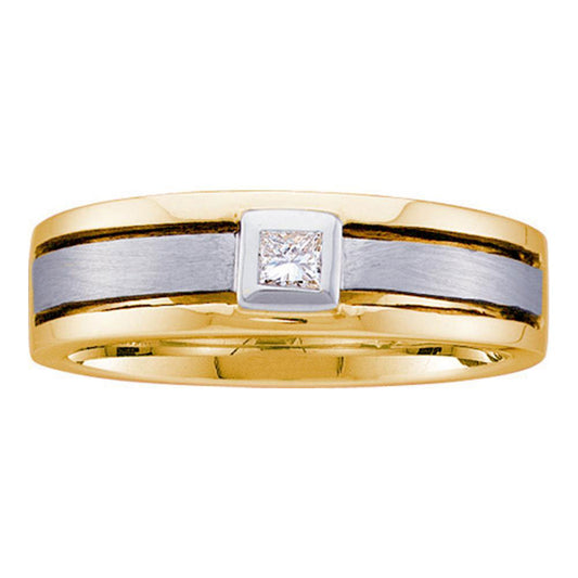 14KT TWO-TONE GOLD MENS PRINCESS DIAMOND WEDDING BAND RING 1/6 CTTW